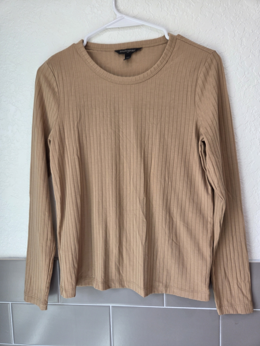 Banana Republic Camel Ribbed Long-Sleeve Crew Top